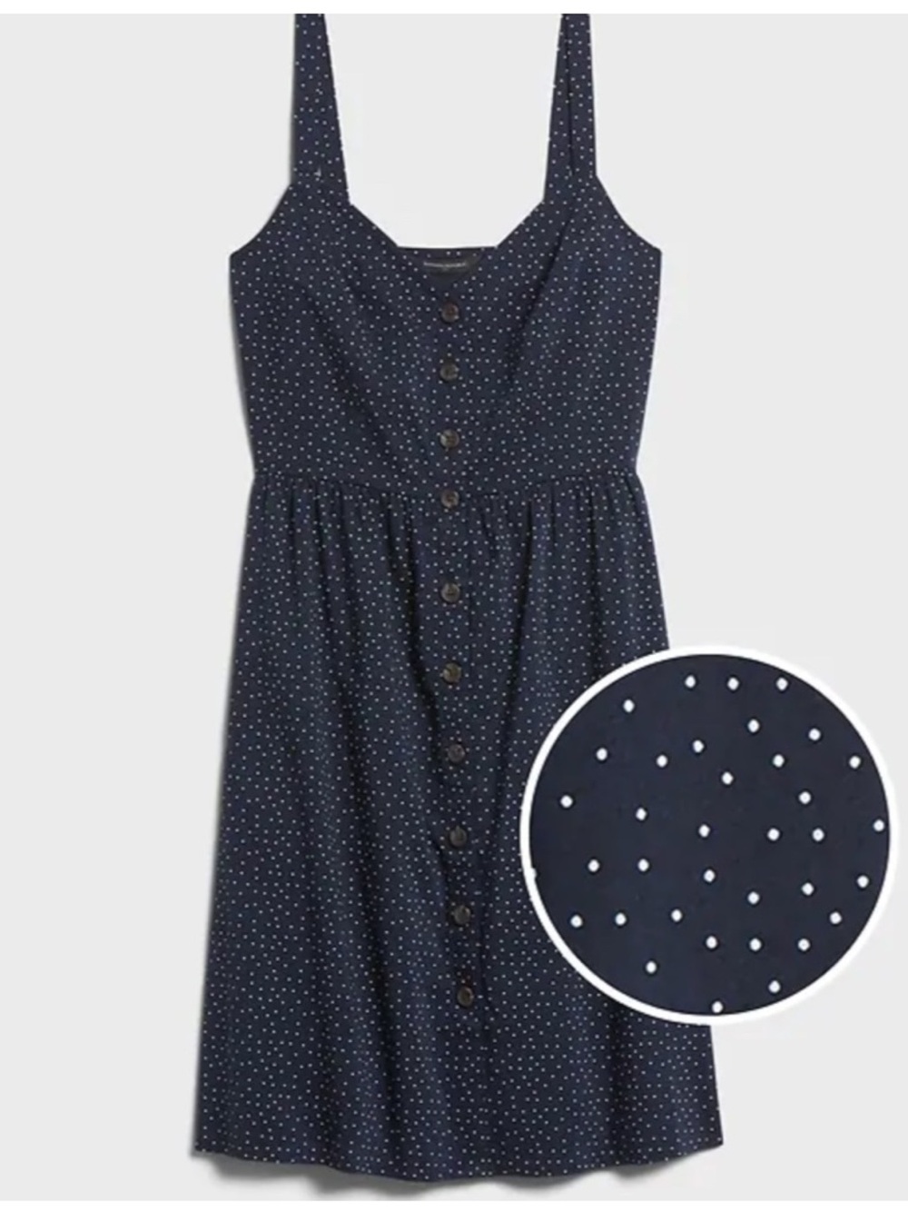Banana Republic Factory Sz L Navy Blue Polka Dot Strappy Button Front Tank Dress